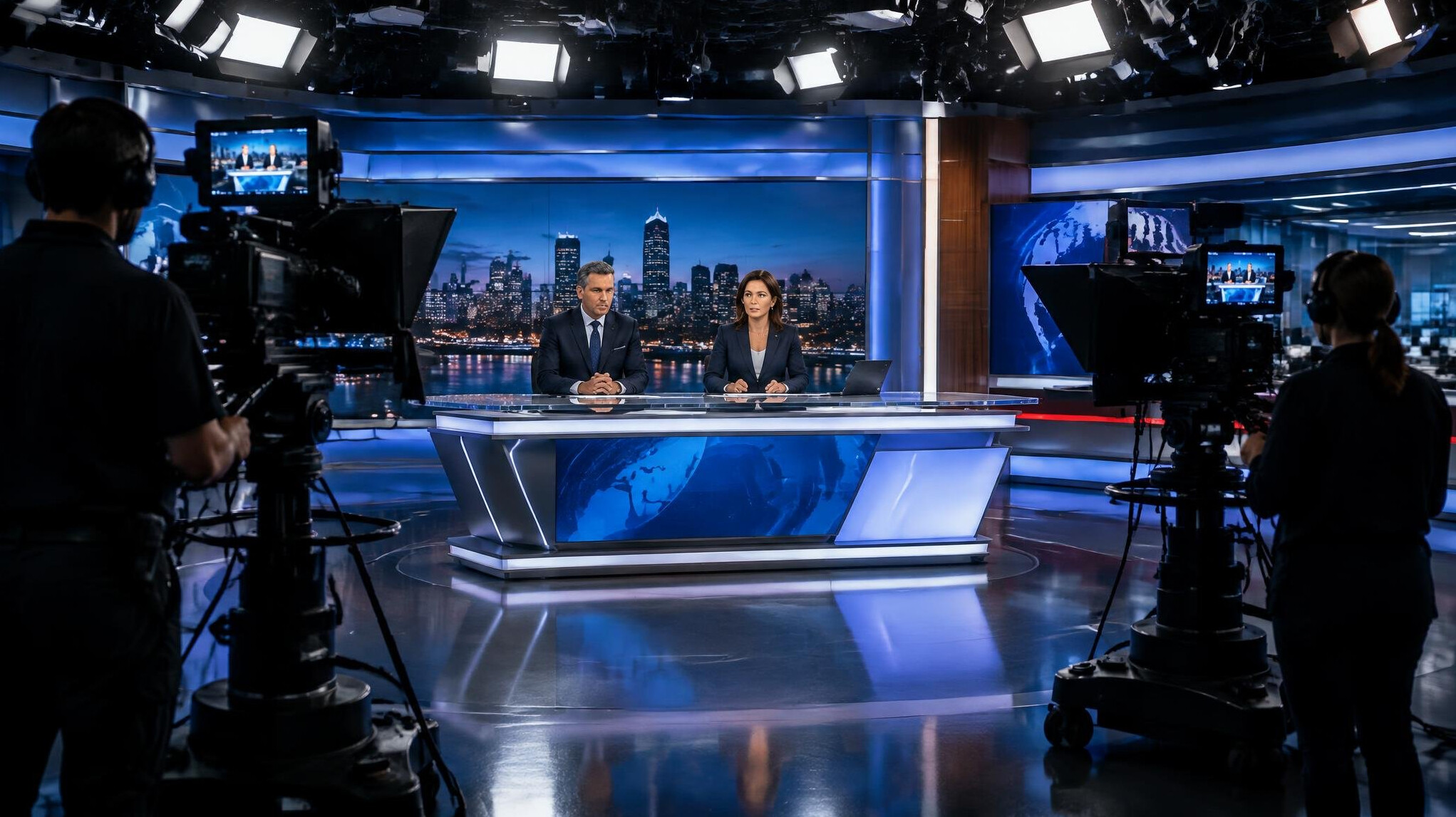 TV studio control room with monitors during a live broadcast